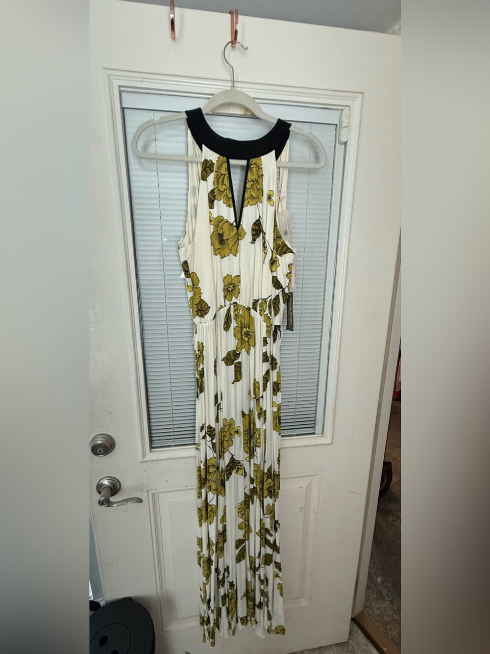 Eva Mendes for New York & Company White Maxi Dress with Olive Floral Print